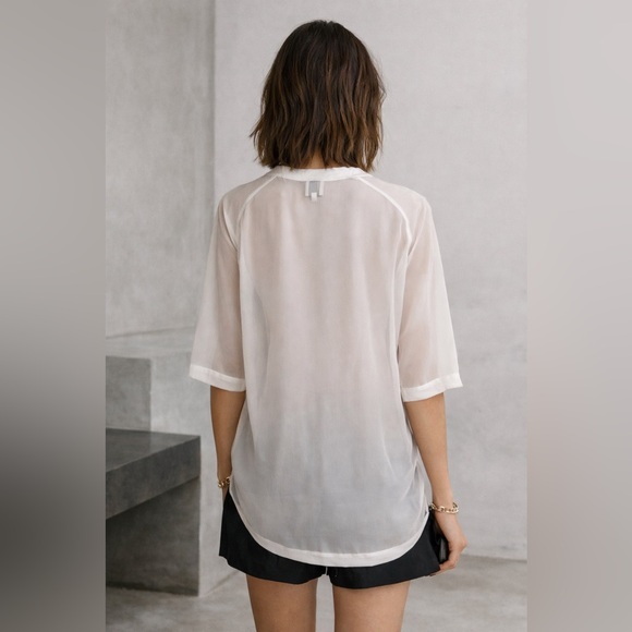 3.1 Phillip Lim Women's Sz S New York City NYC White Silk Oversized Graphic Tee - Picture 2 of 6